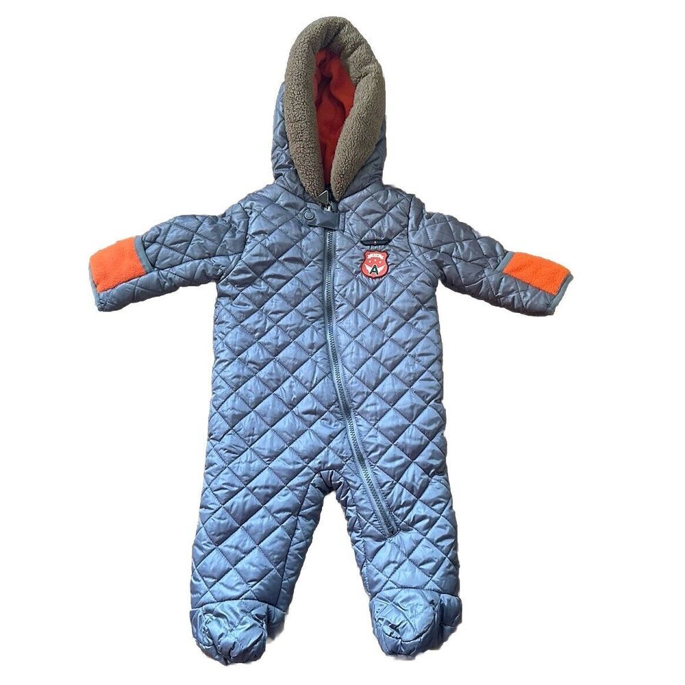 Snowsuit 6-9 M /Tahari Infant Boy Blue Puffer Footed Hooded Fleece Lined